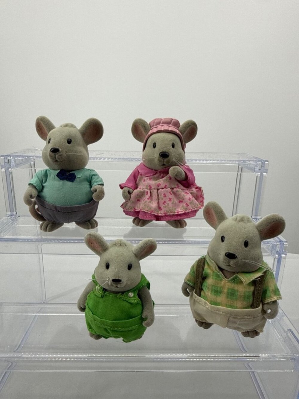 Li'l Woodzeez Handydandy Mouse Family Set Grey Flocked Critters Calico Style